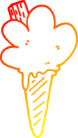 warm gradient line drawing of a cartoon ice cream cone png