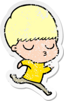 bedrövad klistermärke av en tecknad lugn pojke png