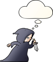 cartoon assassin with thought bubble in smooth gradient style png