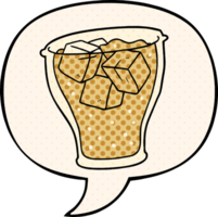 cartoon glass of cola with ice with speech bubble in comic book style png