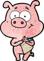 happy cartoon pig with candy png