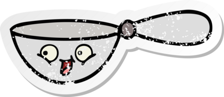 distressed sticker of a cute cartoon measuring spoon png