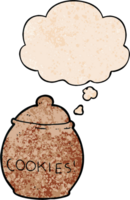 cartoon cookie jar with thought bubble in grunge texture style png