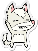 distressed sticker of a angry wolf cartoon png