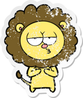 autocollant en détresse d'un lion fatigué de dessin animé png