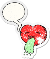 cartoon love sick heart with speech bubble distressed distressed old sticker png