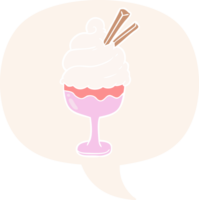 dibujos animados hielo crema postre con habla burbuja en retro estilo png