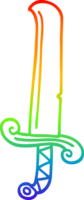 rainbow gradient line drawing of a cartoon long sword png