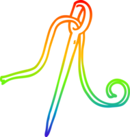 rainbow gradient line drawing of a cartoon needle and thread png