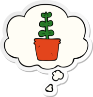 cartoon house plant with thought bubble as a printed sticker png