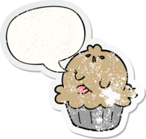 cute cartoon pie with speech bubble distressed distressed old sticker png