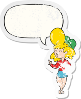 cartoon woman with big hair with speech bubble distressed distressed old sticker png