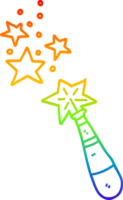 rainbow gradient line drawing of a cartoon magic wand png