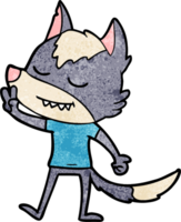 friendly cartoon wolf making peace sign png