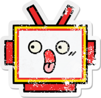 distressed sticker of a cute cartoon robot head png