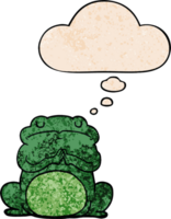 cartoon arrogant frog with thought bubble in grunge texture style png