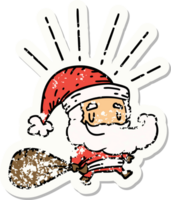 worn old sticker of a tattoo style santa claus christmas character with sack png