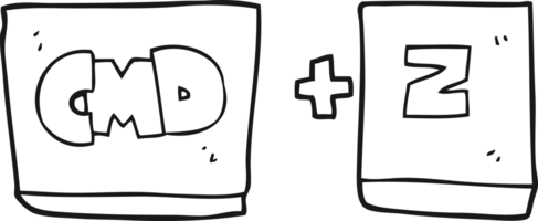 hand drawn black and white cartoon command Z function png