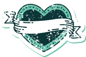 iconic distressed sticker tattoo style image of a heart and banner png