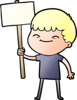 cartoon smiling boy with placard png