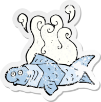 retro distressed sticker of a cartoon funny fish png