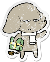 distressed sticker of a annoyed cartoon elephant png