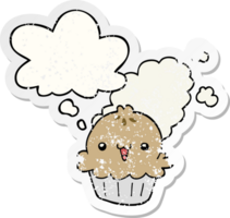 cute cartoon pie with thought bubble as a distressed worn sticker png