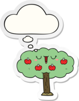 cartoon apple tree with thought bubble as a printed sticker png