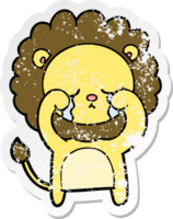 distressed sticker of a crying cartoon lion png