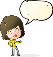 cartoon happy woman pointing with speech bubble png