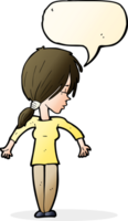 cartoon woman shrugging shoulders with speech bubble png