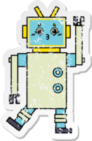 distressed sticker of a cute cartoon robot png