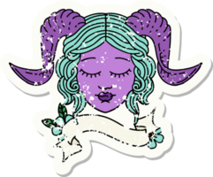 grunge sticker van een tiefling karakter gezicht png