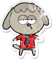 distressed sticker of a cartoon bored dog in office clothes png