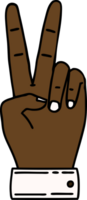 retro tatuering stil fred symbol två finger hand gest png