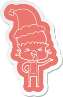 disgusted quirky cartoon  sticker of a alien wearing santa hat png