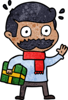 caricaturista con bigote y regalo de navidad png