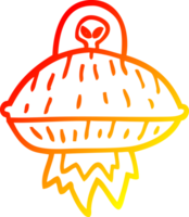 warm gradient line drawing of a cartoon alien spaceship png