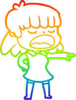 rainbow gradient line drawing of a cartoon woman talking loudly png