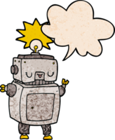 cartoon robot with speech bubble in retro texture style png