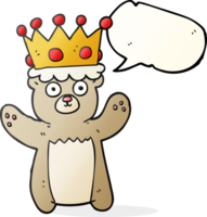 mano dibujado habla burbuja dibujos animados osito de peluche oso vistiendo corona png