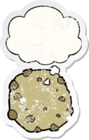 cartoon cookie with thought bubble as a distressed worn sticker png