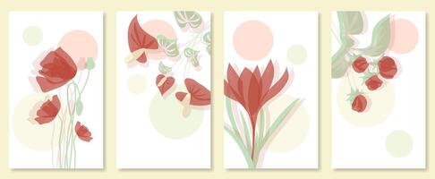 Abstract botanical wall art set. illustration in scandinavian design vector