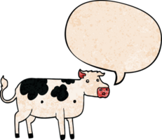 dibujos animados vaca con habla burbuja en retro textura estilo png