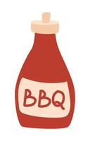 Bbq sauce in flat design. Traditional red hot condiment in plastic bottle. illustration isolated. vector