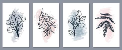 Abstract botanical wall art set. illustration in scandinavian design vector