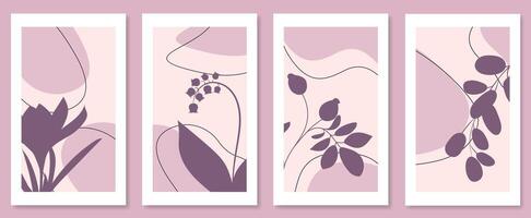 Abstract botanical wall art set. illustration in scandinavian design vector