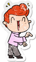 distressed sticker of a cartoon excited man png