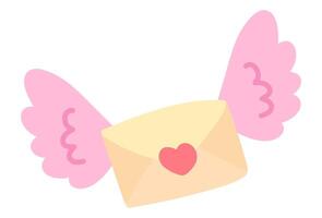 Love letter with wings in flat design. Romantic flying message envelope. illustration isolated. vector