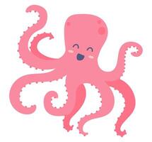 Cute pink octopus in flat design. Swimming underwater animal with tentacles. illustration isolated. vector